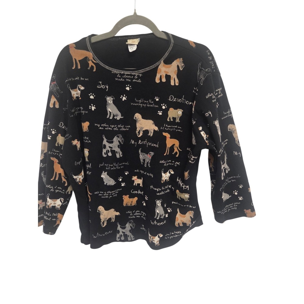 Jess & Jane My Best Friend Dog Print Top Black Long Sleeve Plus Size 3X USA